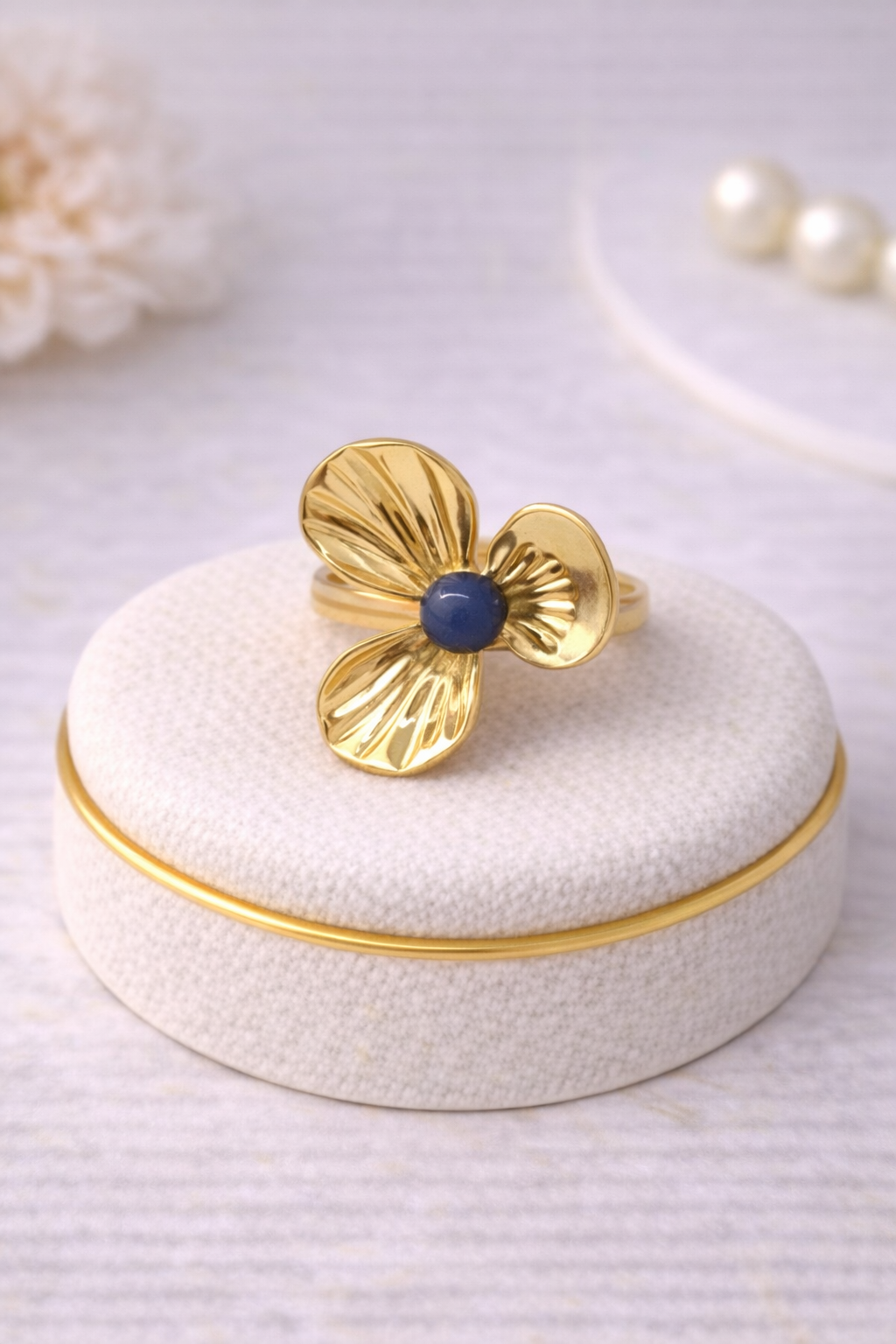 Bague Fleur Dorée Nuit Bleue